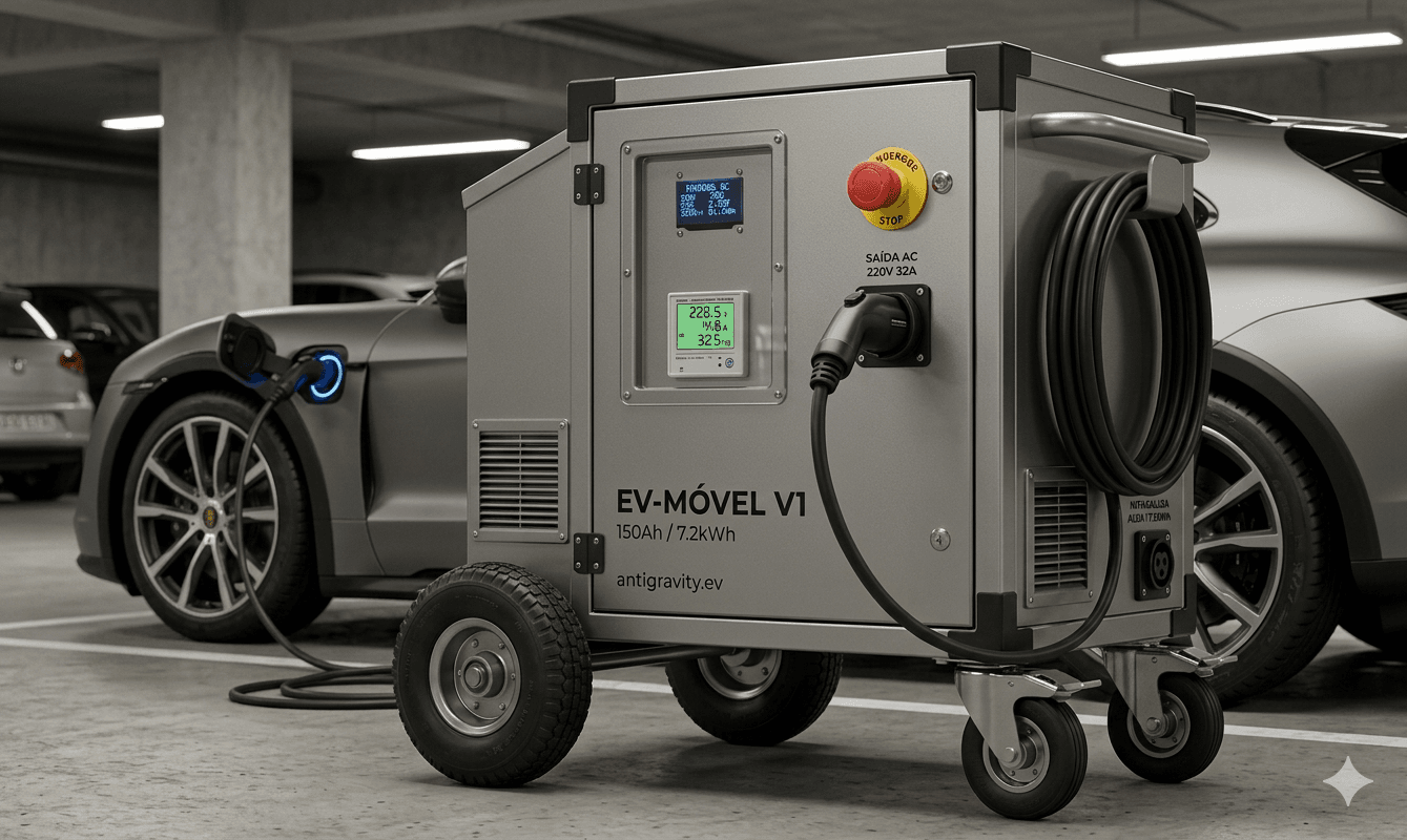 Carregador portátil Unwall em uso em estacionamento